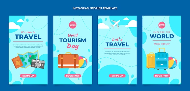 Flat design travel instagram story set