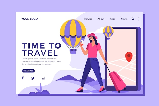 Vector flat design travel landing page