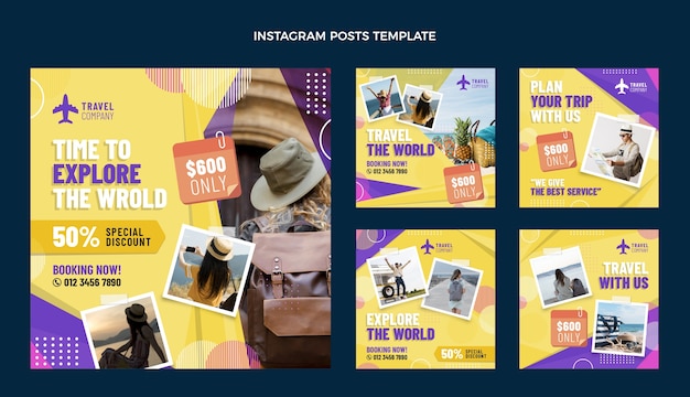 Flat design travel the world instagram posts