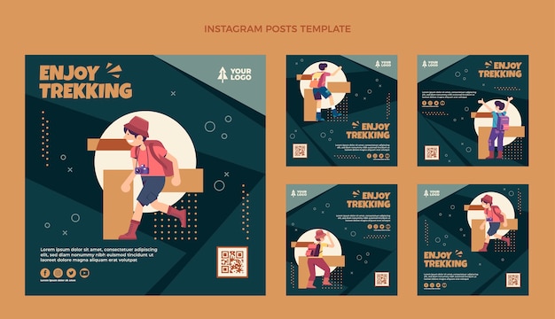 Flat design trekking instagram post