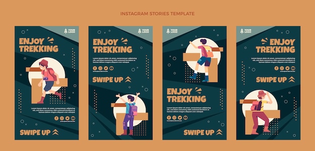 Flat design trekking instagram stories