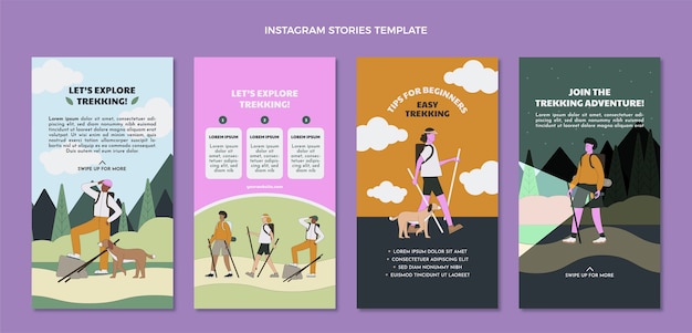 Flat design trekking instagram stories