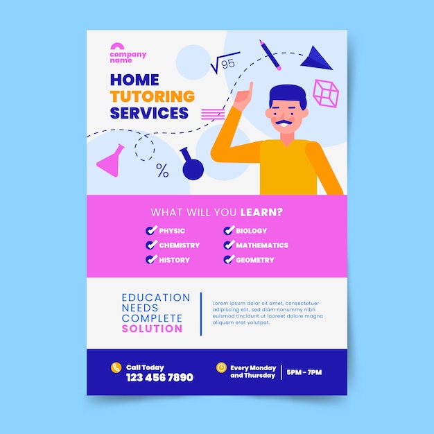 Flat design tutoring flyer