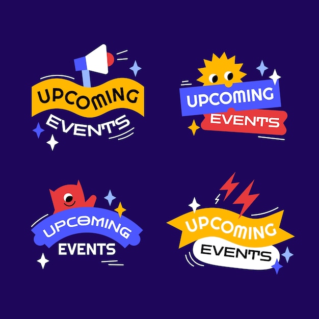 Flat design upcoming events label collection