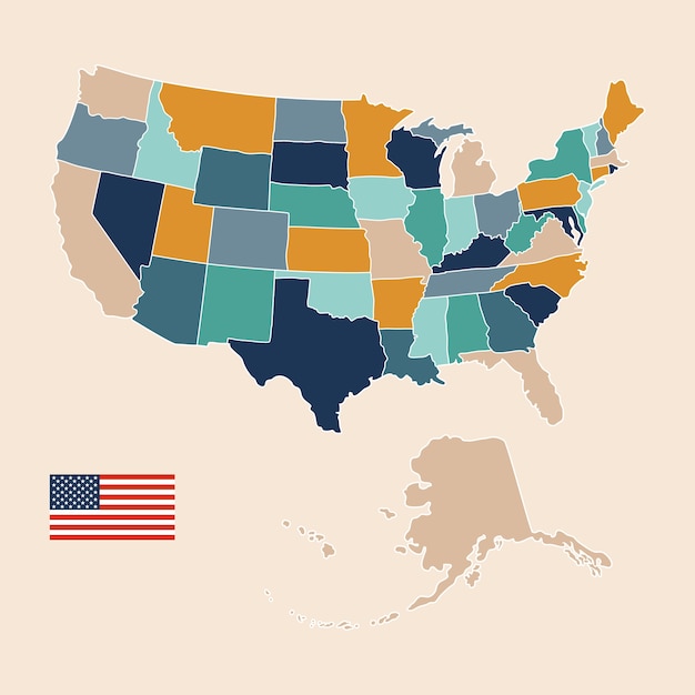 Vector flat design usa states outline map