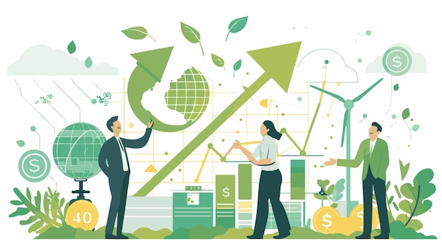 A flat design vector art depicting the concept of green finance and sustainable development vector