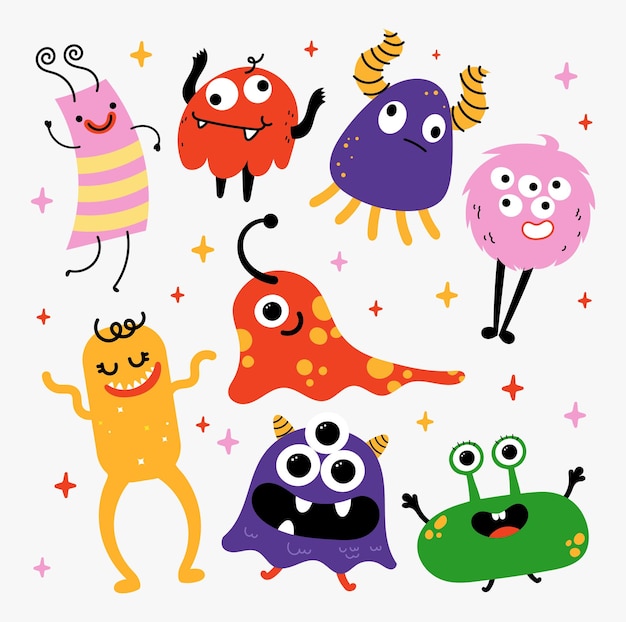 flat design vector cute colorful halloween monsters collection