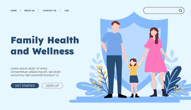 flat design vector Family insurance landing page