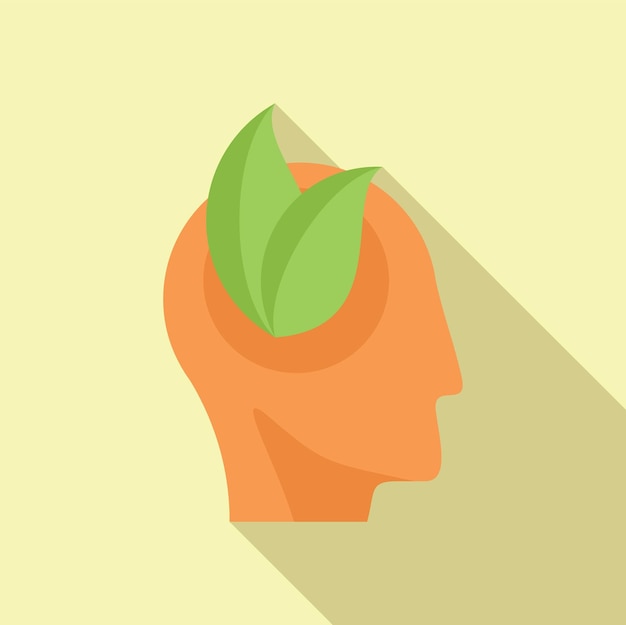 Flat design vector of a human head silhouette with green leaves symbolizing sustainable thinking