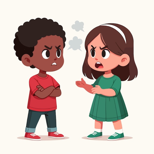 Flat design vector illustration of kids a male and a female arguing