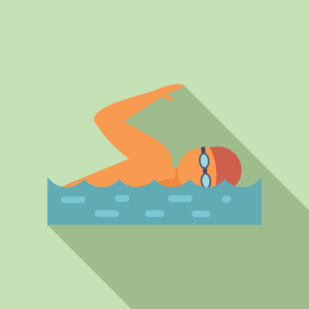 Vector flat design vector of a person swimming freestyle in a pool with long shadow effect