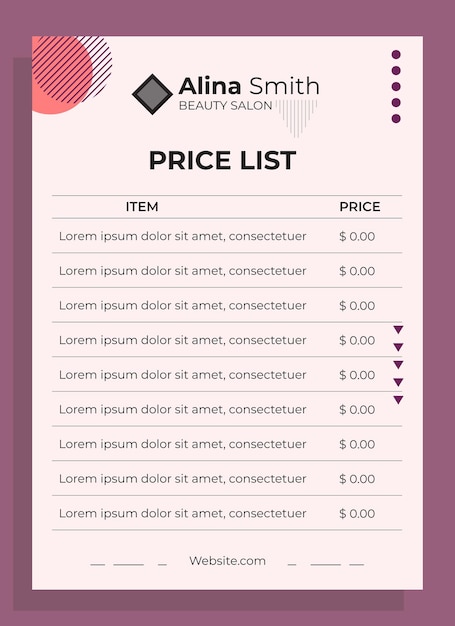 Vector flat design vector price list template