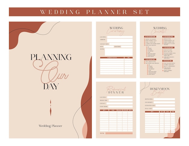 Vector flat design vector simple wedding planner template bundle set collection