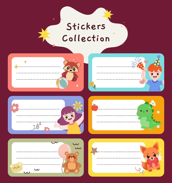 Flat design vector stickers label collection printable for kids