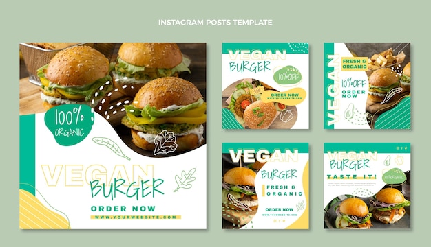 Flat design vegan food instagram post