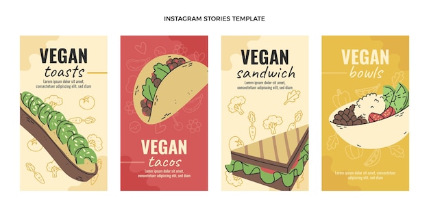 Flat design vegan food instagram stories