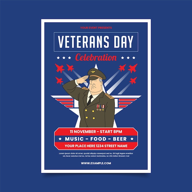 Flat design Veterans Day vertical poster template