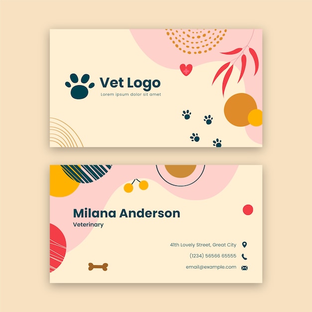 Flat design veterinary clinic horizontal business card