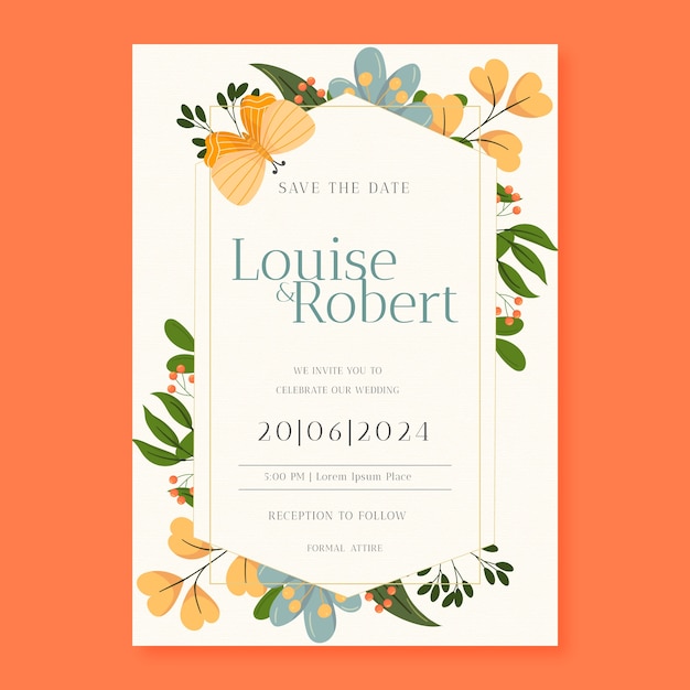 Flat design wedding invitation template