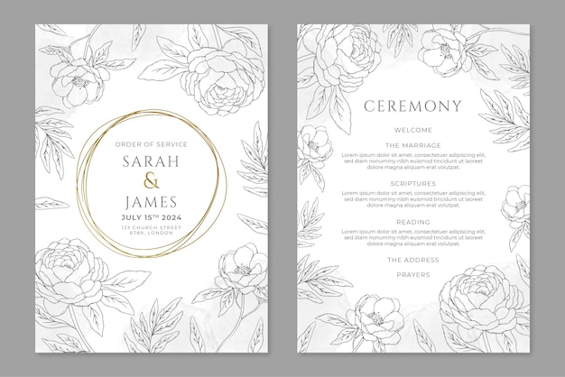 Flat design wedding order of service template