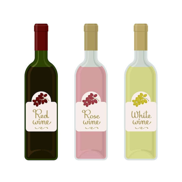 Flat design wine bottles