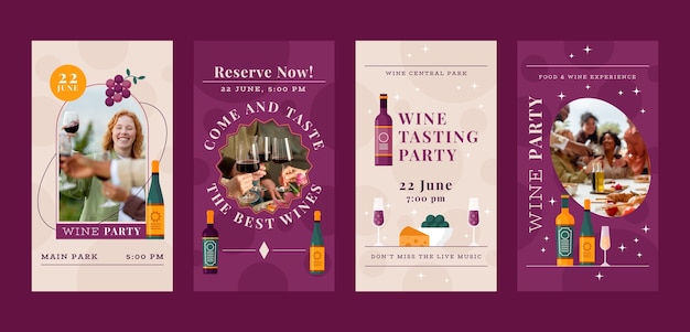 Flat design wine party instagram stories