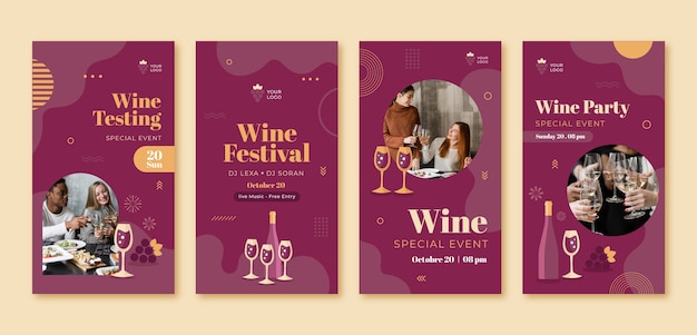 Flat design wine party instagram stories