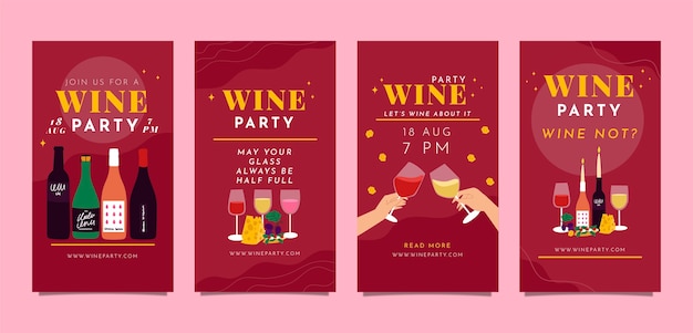 Flat design wine party instagram stories