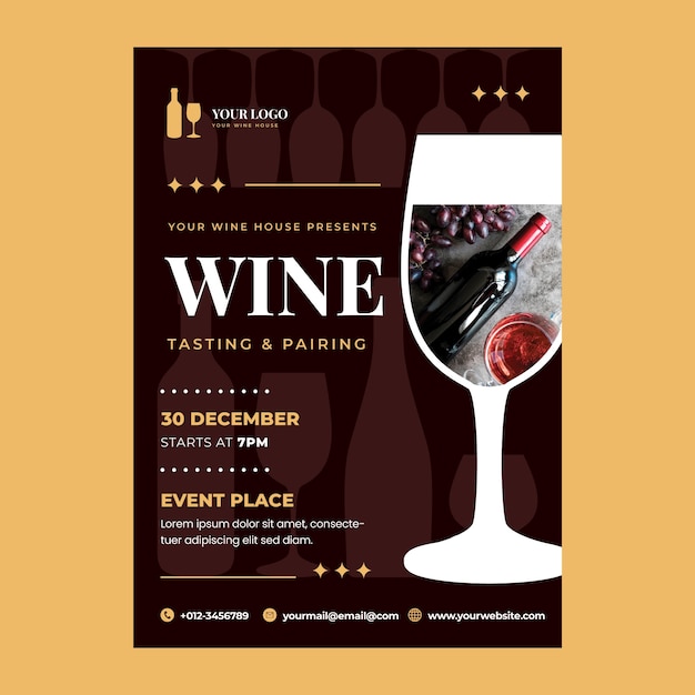 Vector flat design wine tasting poster template