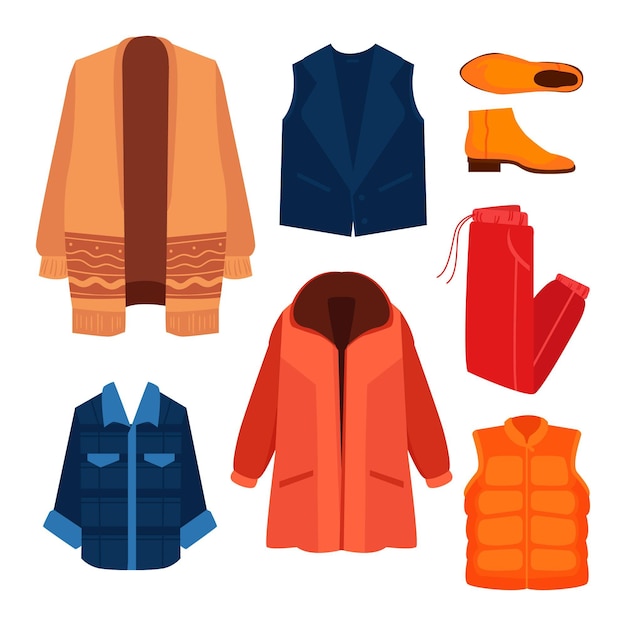 Flat design winter clothes and essentials