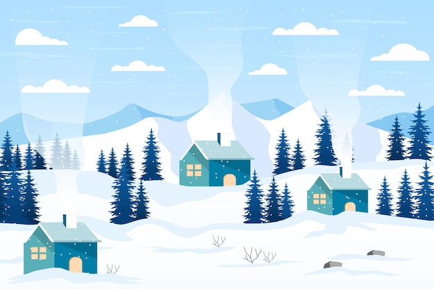 Flat design winter landscape illustration