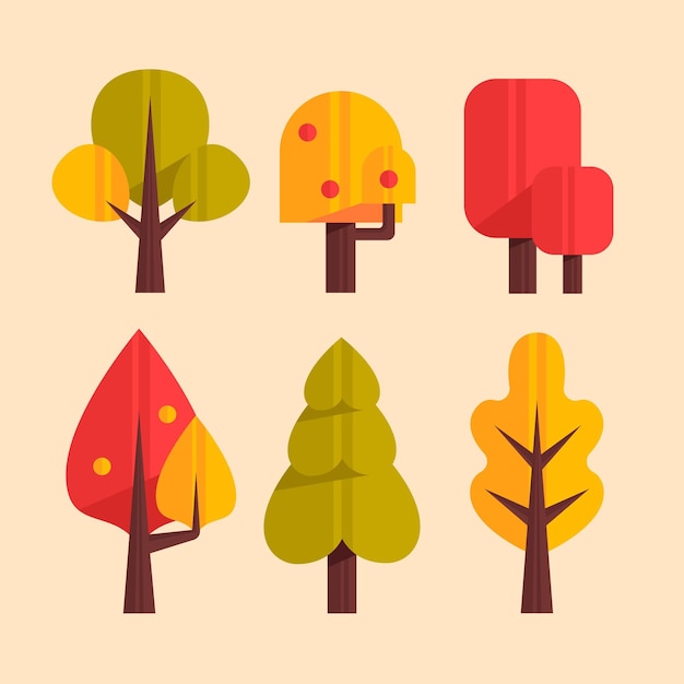 Flat design with various types of trees