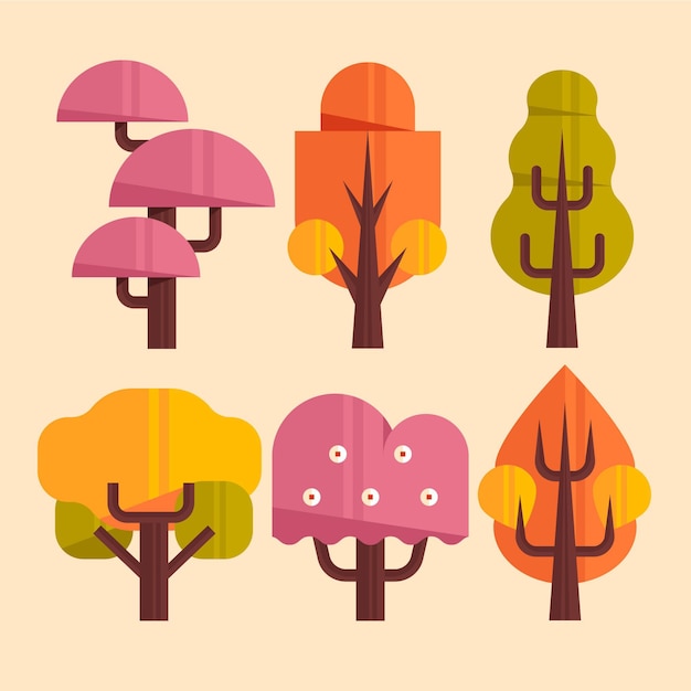 Flat design with various types of trees