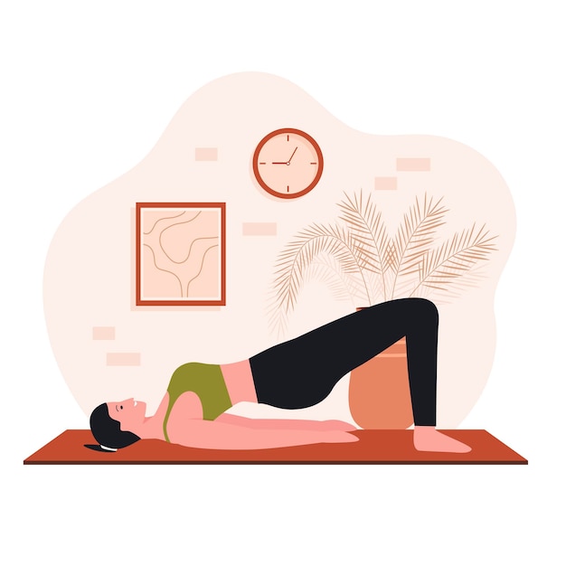 Flat design of woman at home are exercising