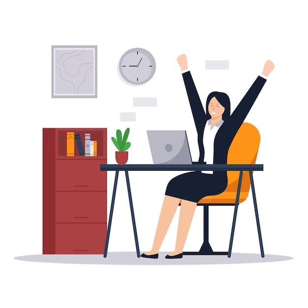 Flat design of woman office stretching