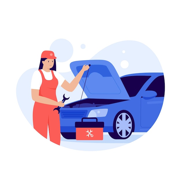 Flat design of woman repairing cars