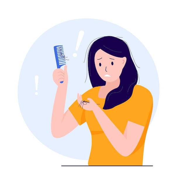 Flat design of woman suffering from the hair loss