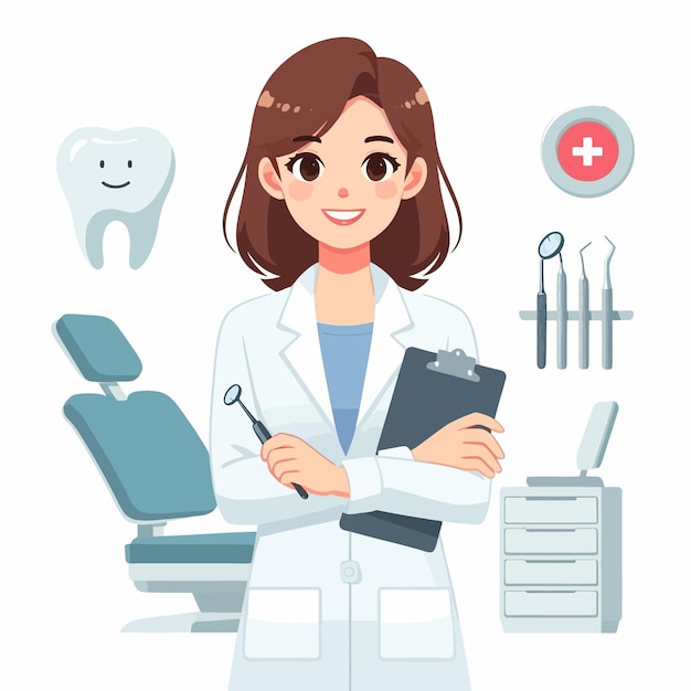 a flat design of a woman work in dentist