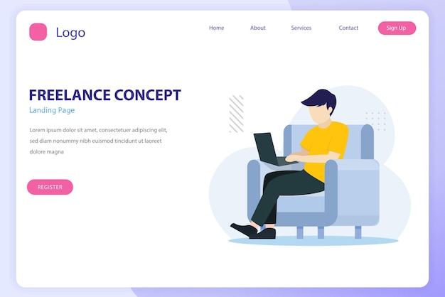 Flat design of Work from home concept Freelance concept Flat Style vector template suitable for Web Landing Page Background