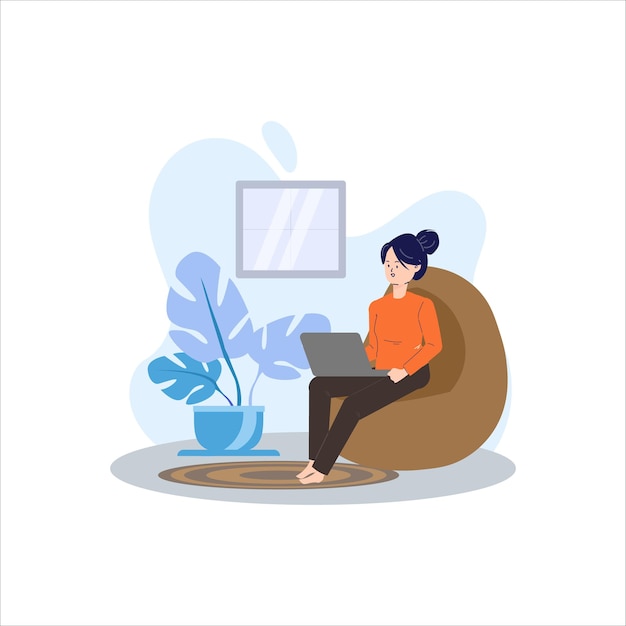 Flat design work from home with flat Illustration