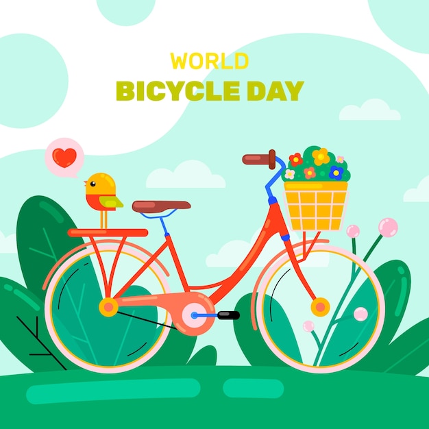 Flat design world bicycle day design illustration