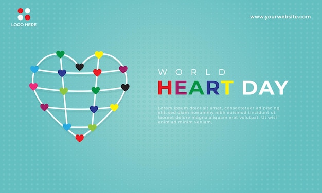 Flat design world heart day social media banner background concept with colorful love