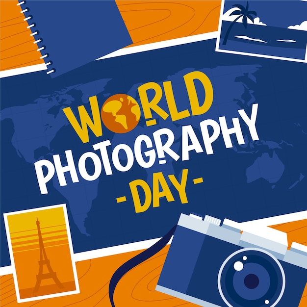 Flat design world photography day concept