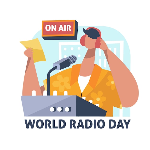 Flat design world radio day illustration