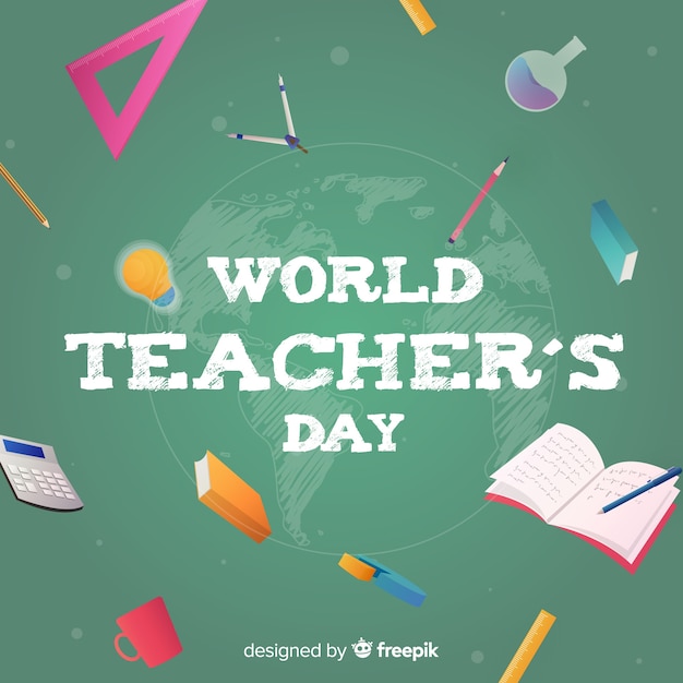 Flat design world teachers day background with objects around