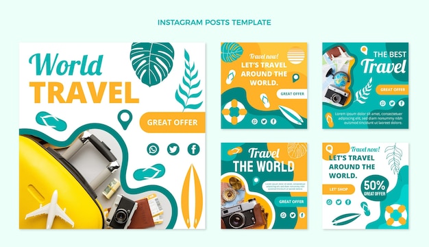 Flat design world travel instagram post