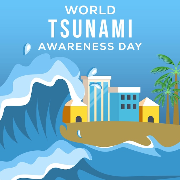 Flat design world tsunami awareness day illustration