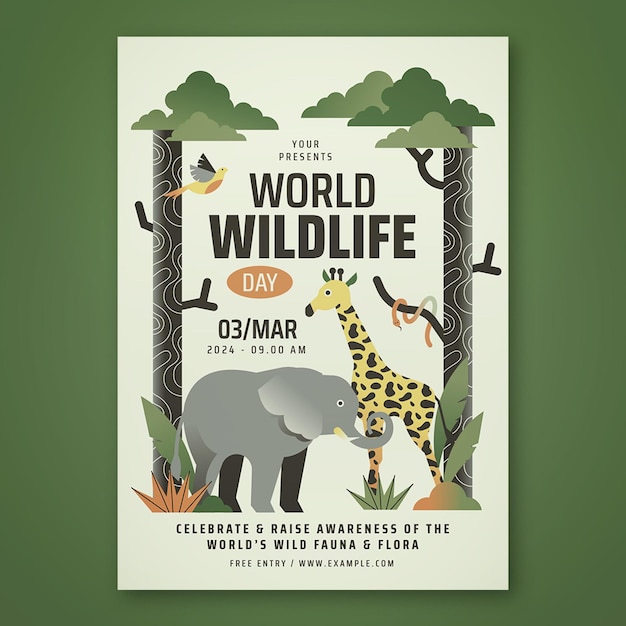 Flat Design World Wildlife Day Poster