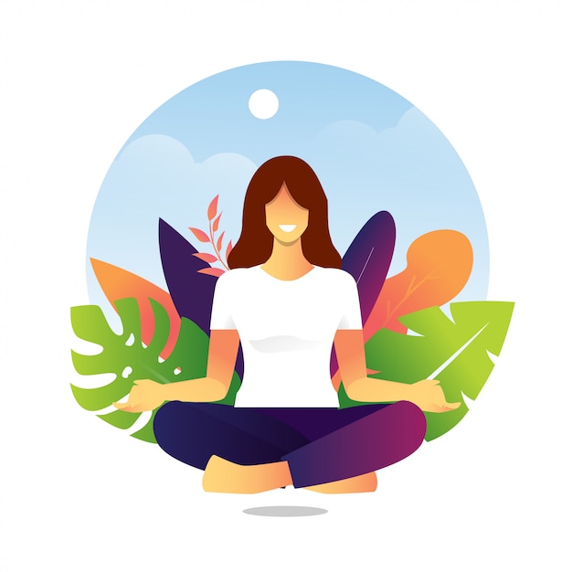 Flat design yoga meditation character for landing page