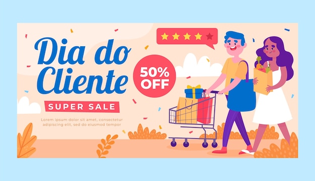 Flat dia do cliente horizontal banner template